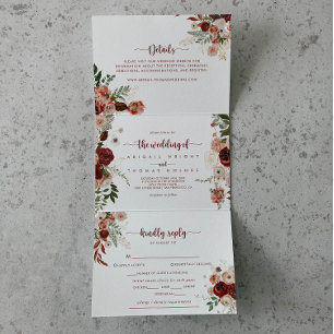 The Gold Rustic Colourful Floral Wedding of Tri-Fold Invitation