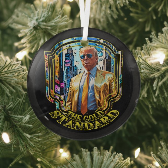 The Gold Standard - President Trump 2024 Glass Tree Decoration (Insitu)