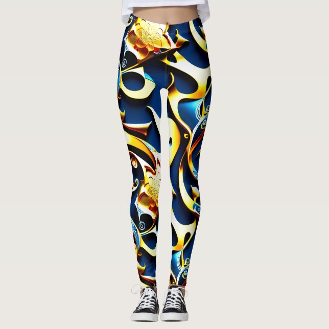 The Golden Blue Arabesque Leggings (Front)