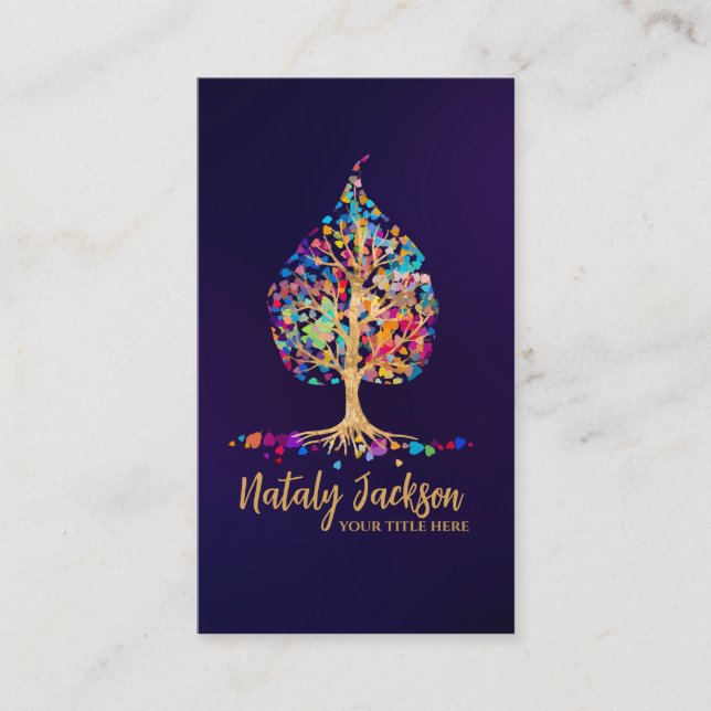 The Golden Bodhi tree - colourful leaves Business Card (Front)