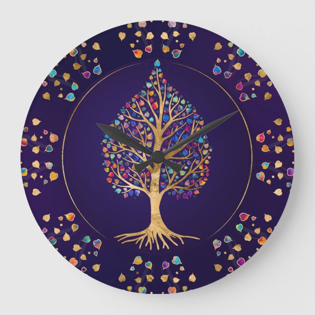 The Golden Bodhi tree - colourful leaves Large Clock (Front)
