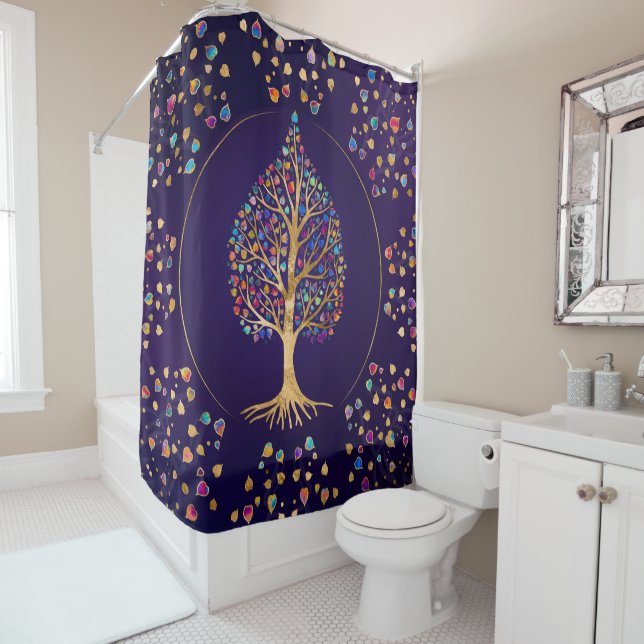 The Golden Bodhi tree - colourful leaves Shower Curtain (In Situ)