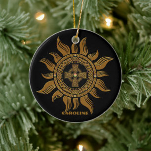 The golden celtic cross. ceramic tree decoration