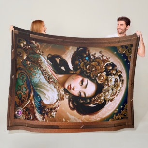 The Golden Dragon Geisha Girl AI Art by Xzendor7 Fleece Blanket