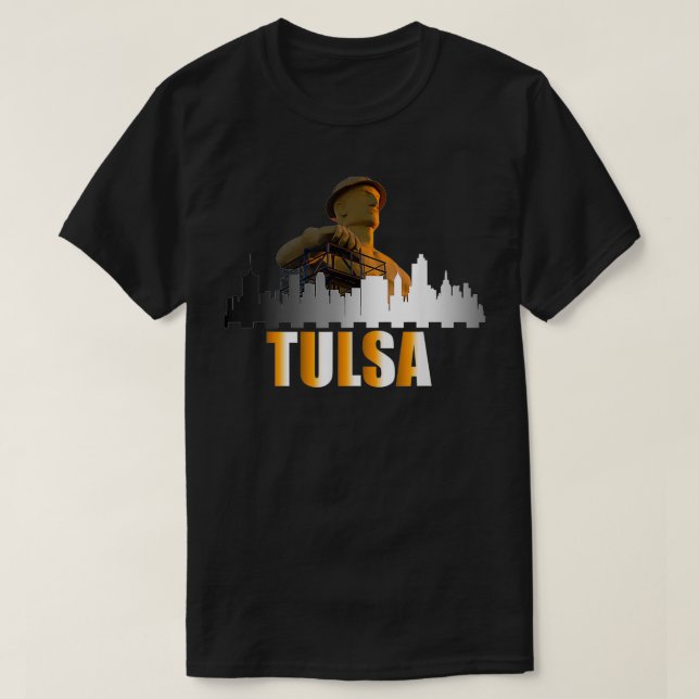 The Golden Driller of Tulsa Oklahoma and the Tulsa T-Shirt (Design Front)