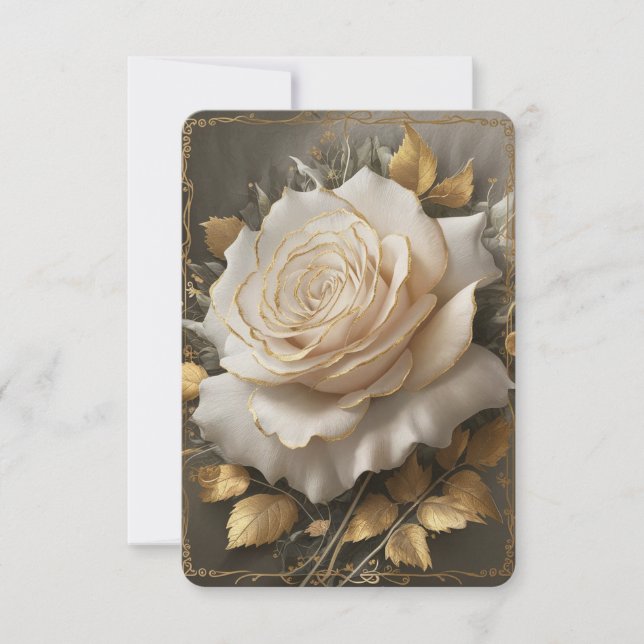 The Golden-Edged White Rose Artwork Thank You Card (Front)