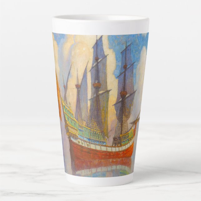 The Golden Galleon by Newell Convers Wyeth Latte Mug (Front)