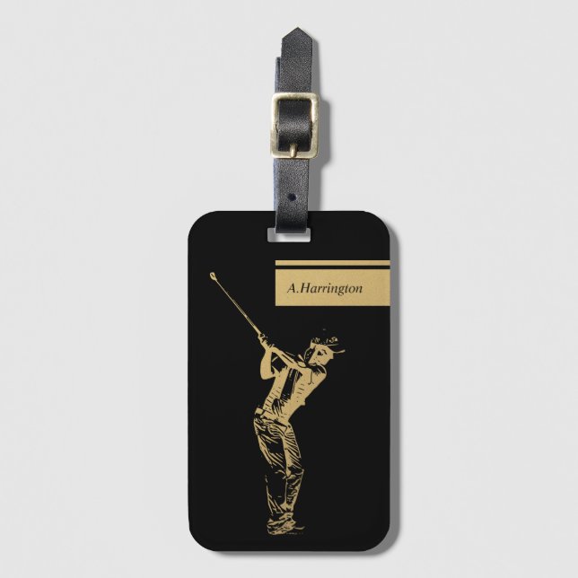 The golden golfer  luggage tag (Front Vertical)