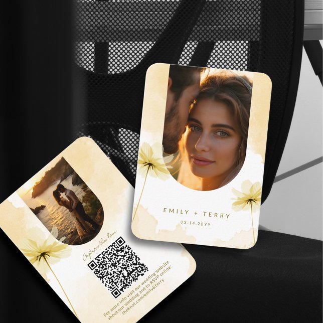 The Golden Hour Grace 2 Photo QR Code Wedding RSVP Enclosure Card (Creator Uploaded)