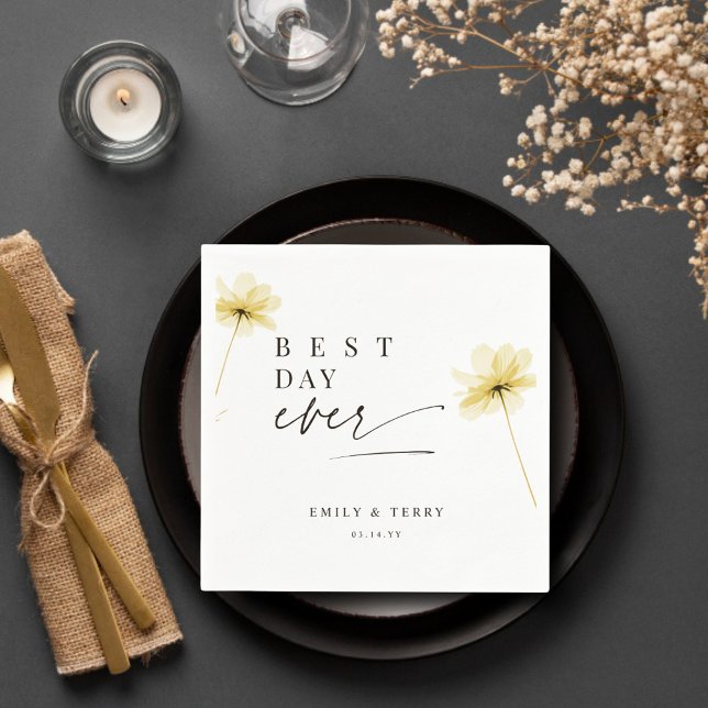 The Golden Hour Grace Floral Best Day Ever Wedding Napkin (Creator Uploaded)