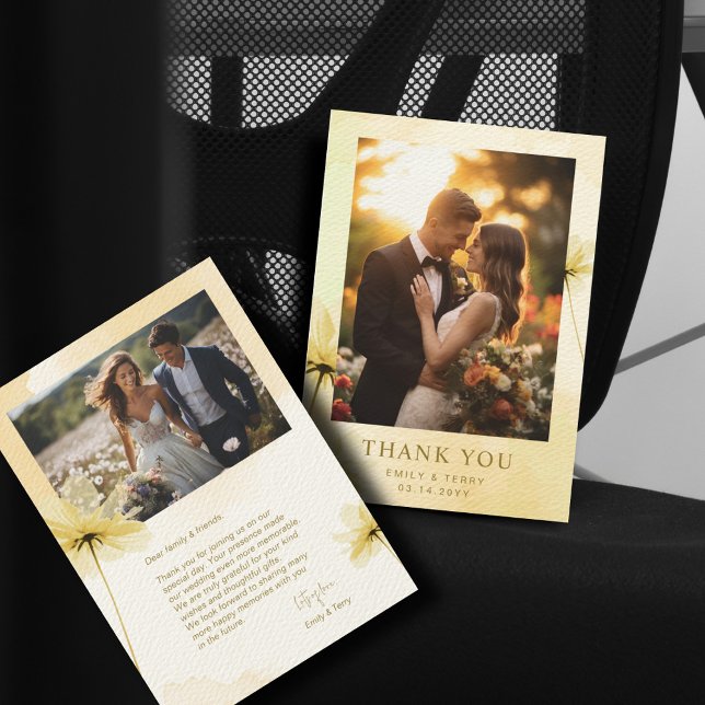 The Golden Hour Grace Photo & Floral Wedding Thank You Card (Creator Uploaded)