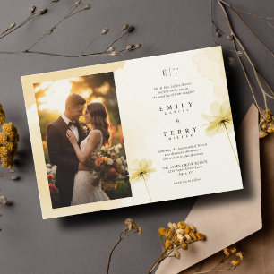 The Golden Hour Grace Photo & Monogram Wedding Invitation