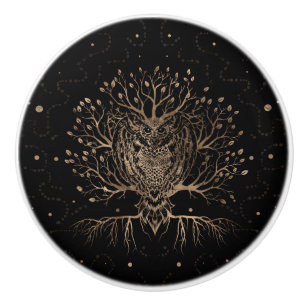 The Golden Owl Tree Ceramic Knob