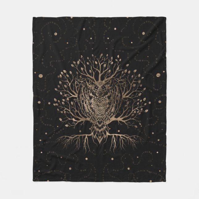 The Golden Owl Tree Fleece Blanket (Front)