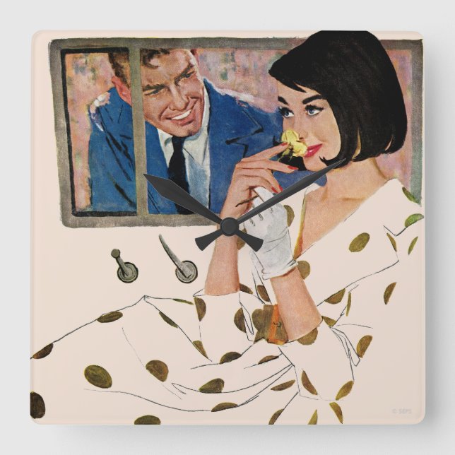 The Golden Rose Square Wall Clock (Front)