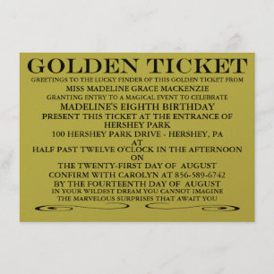 The Golden Ticket Metallic Gold Birthday Invitation