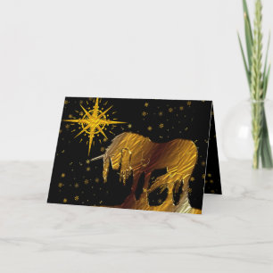 The Golden Unicorn Star (black background) Holiday Card