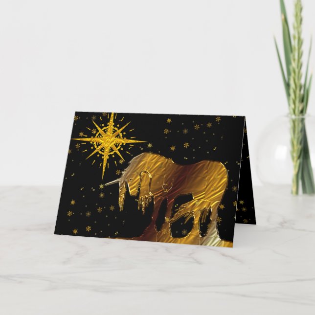 The Golden Unicorn Star (black background) Holiday Card (Front)