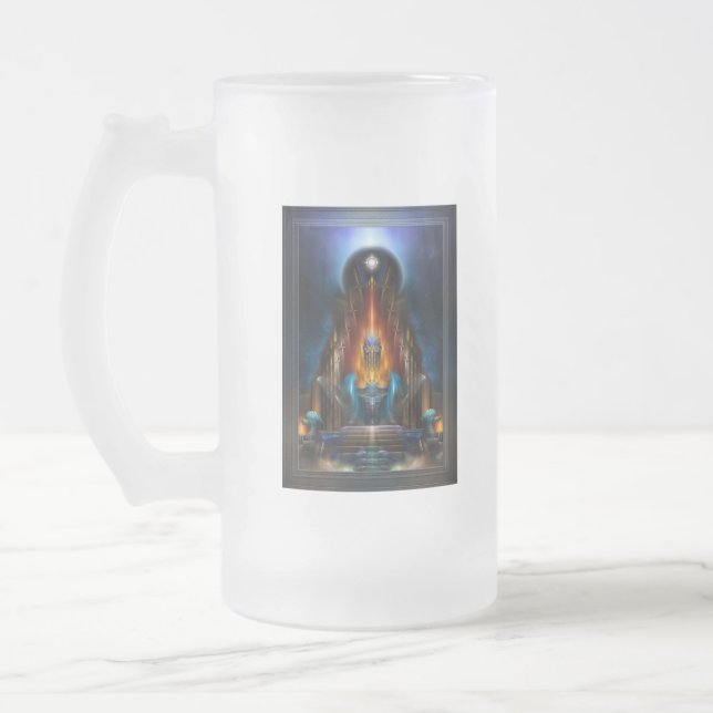 The Golden Vision Of Arsencia Fractal Art Frosted Glass Beer Mug (Left)