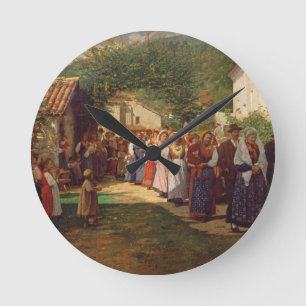 The Golden Wedding (oil on canvas) Round Clock