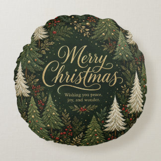 The Golden Yuletide Forest Round Cushion