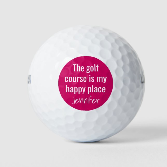 The Golf Course Is My Happy Place Monogram Pink Golf Balls (Front)