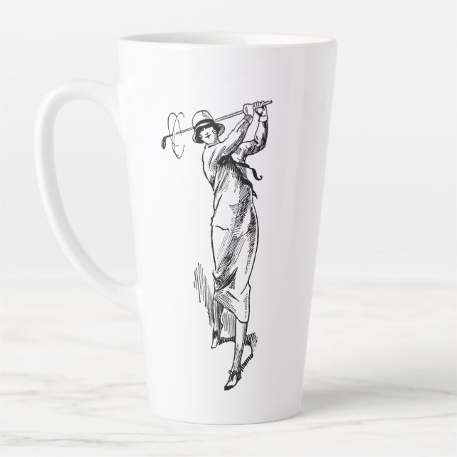 'The Golfess' Vintage Lady Golfer Latte Mug (Left)