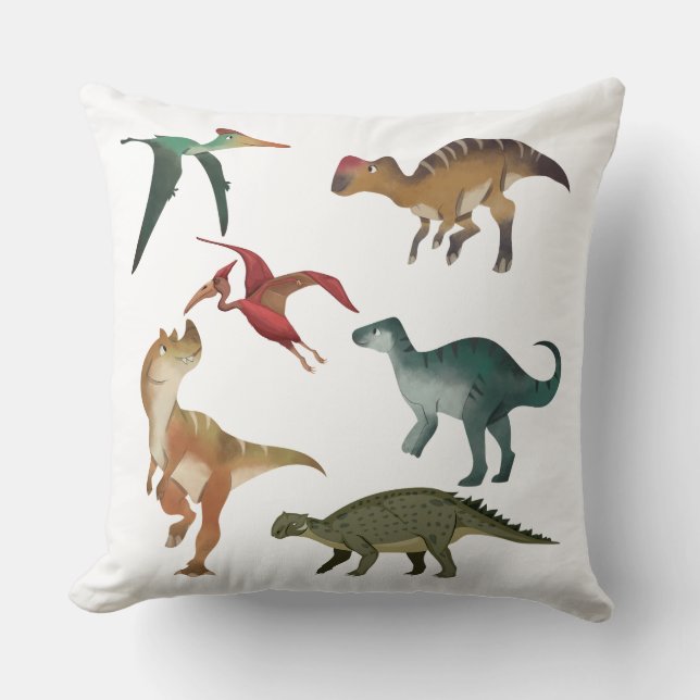 The good Dinosaur Watercolor Jurassic white blue Cushion (Front)