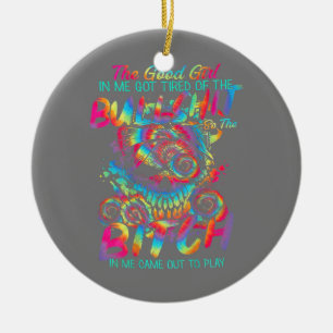 The Good Girl In Me Tattoo Skull Rose Ceramic Tree Decoration