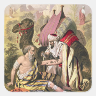 The Good Samaritan, from a bible printed by Edward Square Sticker