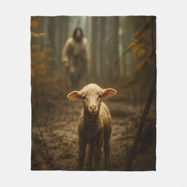 The Good Shepherd and the Lost Lamb – Jesus & Lamb Fleece Blanket (Front)