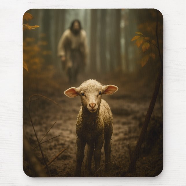 The Good Shepherd and the Lost Lamb – Jesus & Lamb Mouse Mat (Front)