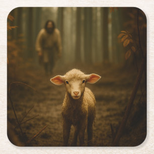 The Good Shepherd and the Lost Lamb – Jesus & Lamb Square Paper Coaster
