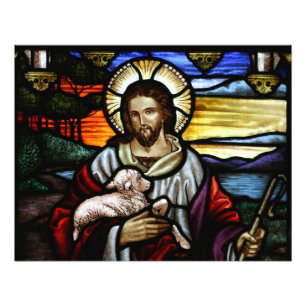 The Good Shepherd; Jesus on stained glass Photo Print