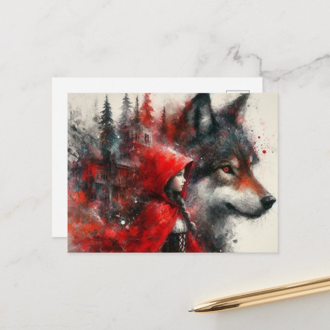 The Good Wolf Watches Over Little Red Postcard (Front/Back In Situ)