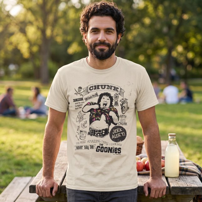 The Goonies Chunk Retro Collage T-Shirt (Simulated man wearing shirt)