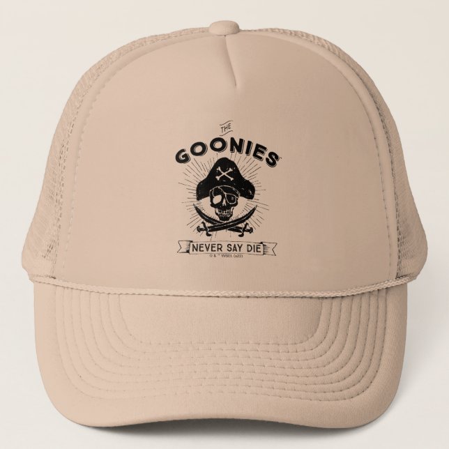 The Goonies "Never Say Die" Pirate Badge Trucker Hat (Front)