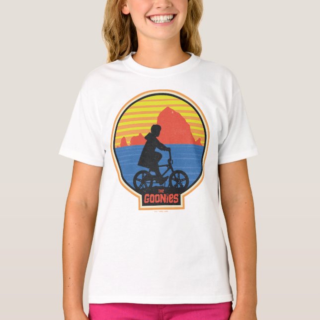 The Goonies Retro Mikey Riding Bike Graphic T-Shirt (Front)