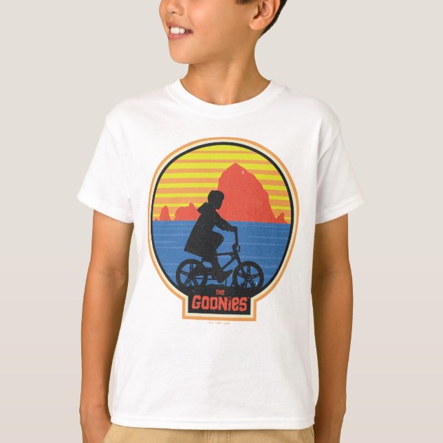 The Goonies Retro Mikey Riding Bike Graphic T-Shirt (Front)
