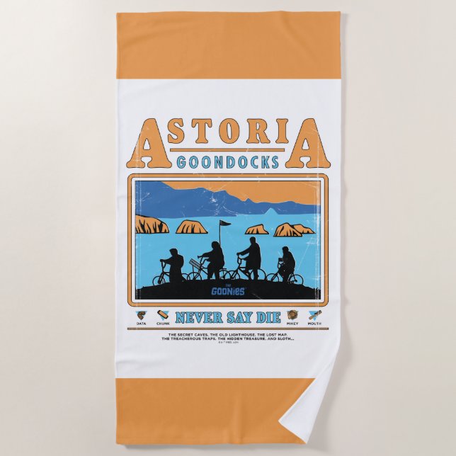 The Goonies Silhouettes Over Astoria Goondocks Beach Towel (Front)