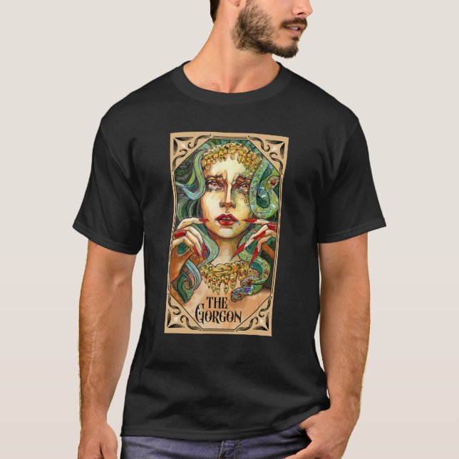 The Gorgon Tarot Card Medusa Greek Mythology Godde T-Shirt (Front)