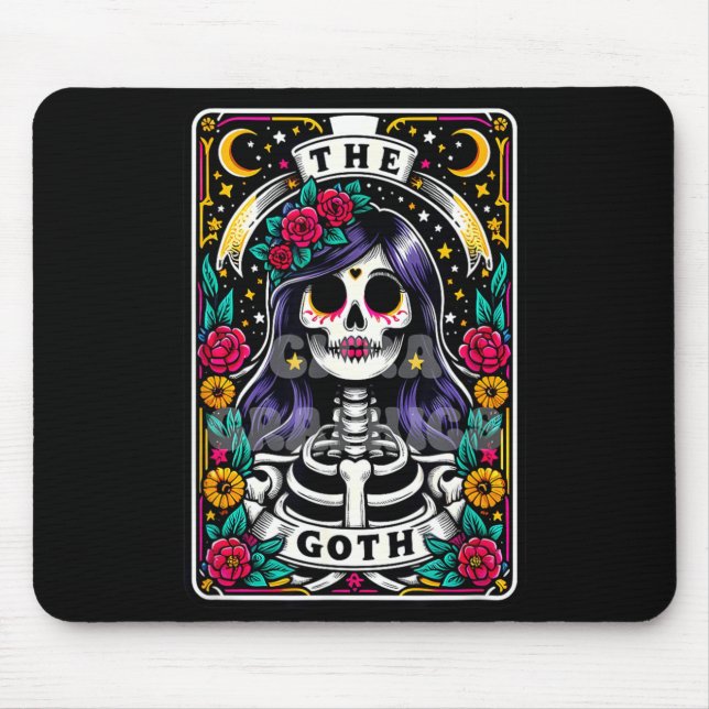 The Goth Funny Tarot Card Sarcastic Skeleton Skull Mouse Mat (Front)