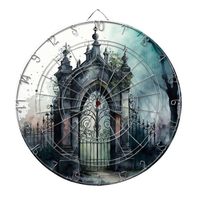 The Gothic Cemetery Gate Series Design 11 Dartboard (Front)