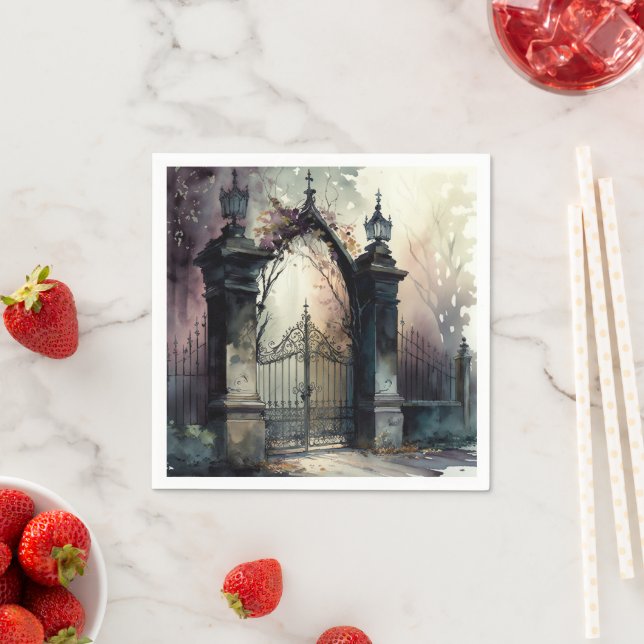 The Gothic Cemetery Gate Series Design 12 Napkin (Insitu)