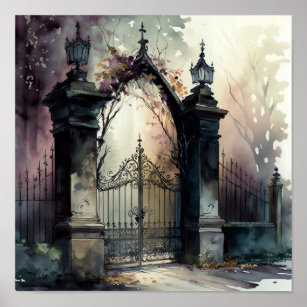 The Gothic Cemetery Gate Series Design 12 Poster
