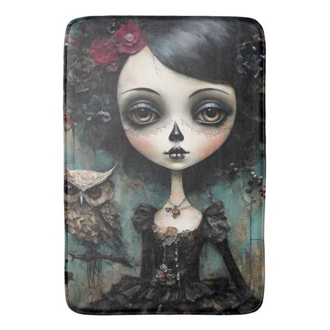 The Gothic Doll and Her Pet Owl Bath Mat (Front Vertical)