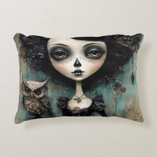 The Gothic Doll and Her Pet Owl Decorative Cushion