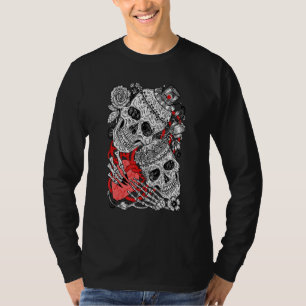 The Gothic Skulls Art Skeletons Love Rose Heart T-Shirt