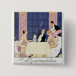 The Gourmands, 1920-30 (pochoir print) 15 Cm Square Badge