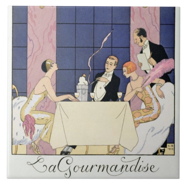 The Gourmands, 1920-30 (pochoir print) Tile (Front)